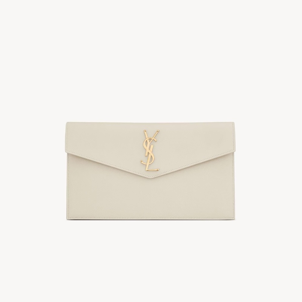 Saint Laurent UPTOWN POUCH IN GRAIN DE POUDRE LEATHER - BLANC VINTAGE